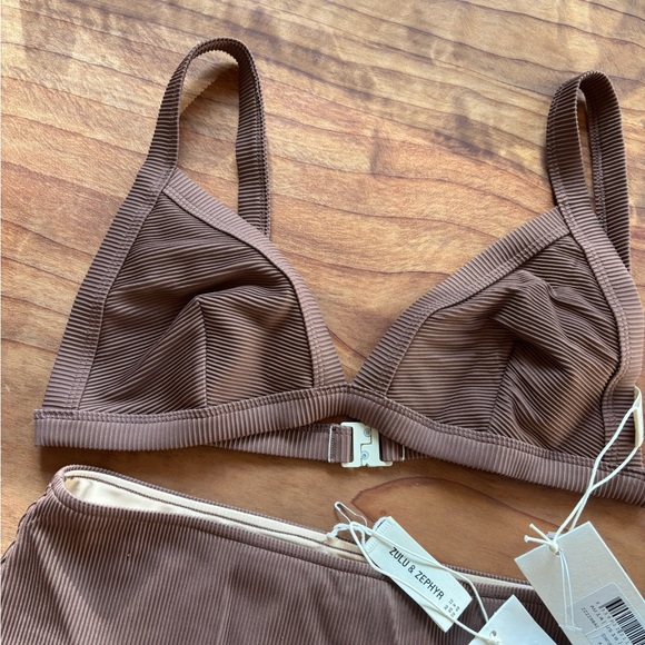 BNWT Zulu & Zephyr Brown Ribbed Bikini Set - Picture 3 of 4